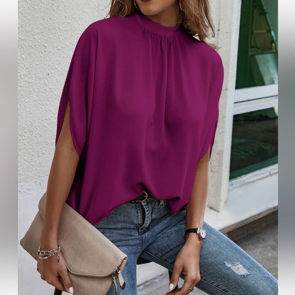 Boho Batwing Sleeve Tie Back Ruched Top Blouse Shirt - Picture 1 of 4